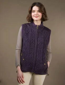 Aran Cable Knit Body Warmer -Modekleidung R843 Plum 39893.1681386293