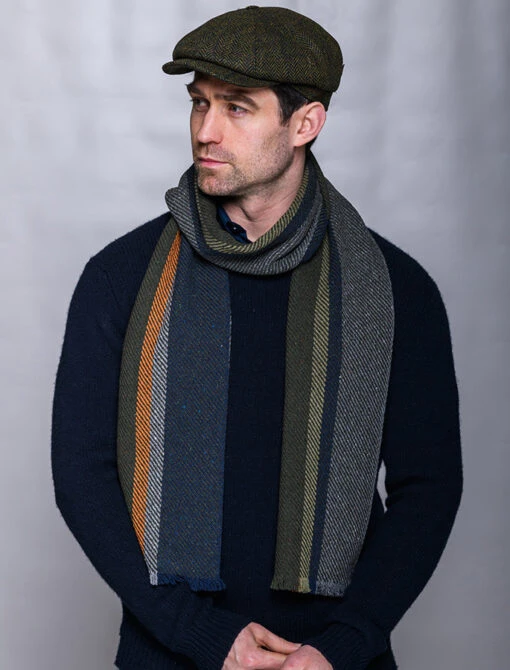 Soft Donegal Wool Scarf - Green & Grey