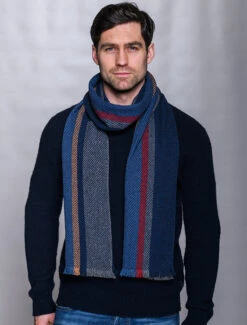 Soft Donegal Wool Scarf - Denim Red & Blue -Modekleidung SD36 Denim Red Blue 1 39025.1695228244