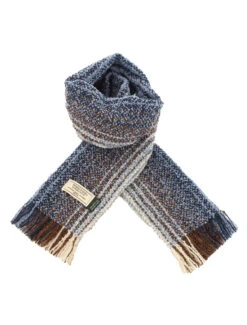 Wool Cashmere Skellig Scarf - Cream & Blue