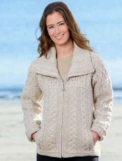 Double Collar Zip Merino Aran Cardigan -Modekleidung X4267 Parsnip 22869.1549362371