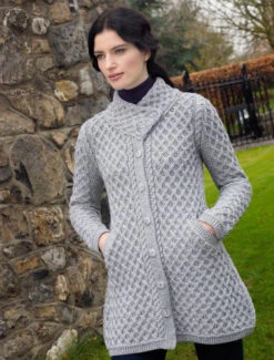 Merino Cross Over Neck Aran Coatigan -Modekleidung X4831leadsoftgrey 11638.1583409236