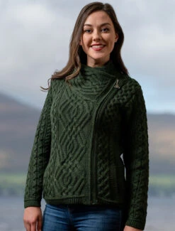 Aran Jacket With Celtic Knot Side Zip -Modekleidung Z4630 Army Green 1 50008.1673752883
