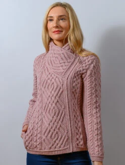Aran Jacket With Celtic Knot Side Zip -Modekleidung Z4630 Dusty Pink 47216.1673752884
