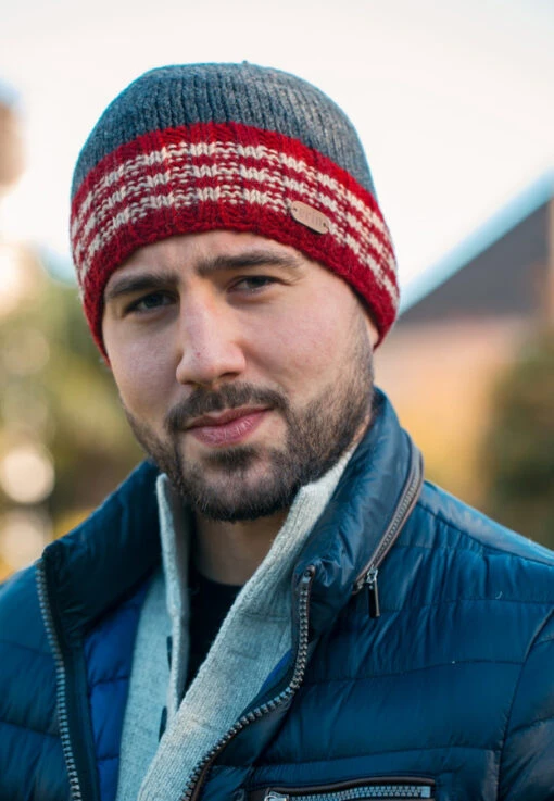 Men's Wool Ribbed Pull-on Hat - White-Stripes – Bild 3