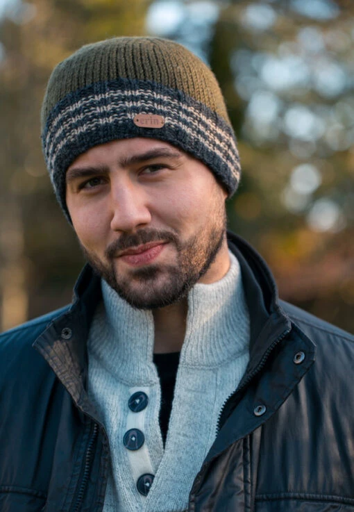 Men's Wool Ribbed Pull-on Hat - White-Stripes – Bild 2