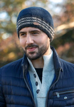 Men's Wool Ribbed Pull-on Hat - White-Stripes